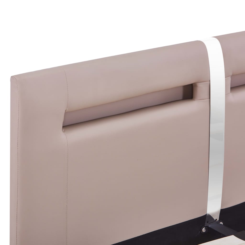 Bed Frame with LED Cappuccino Faux Leather King