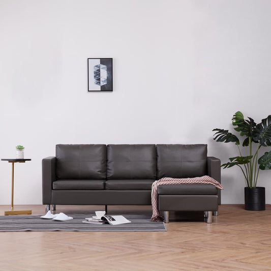 3-Seater Sofa with Cushions Grey Faux Leather