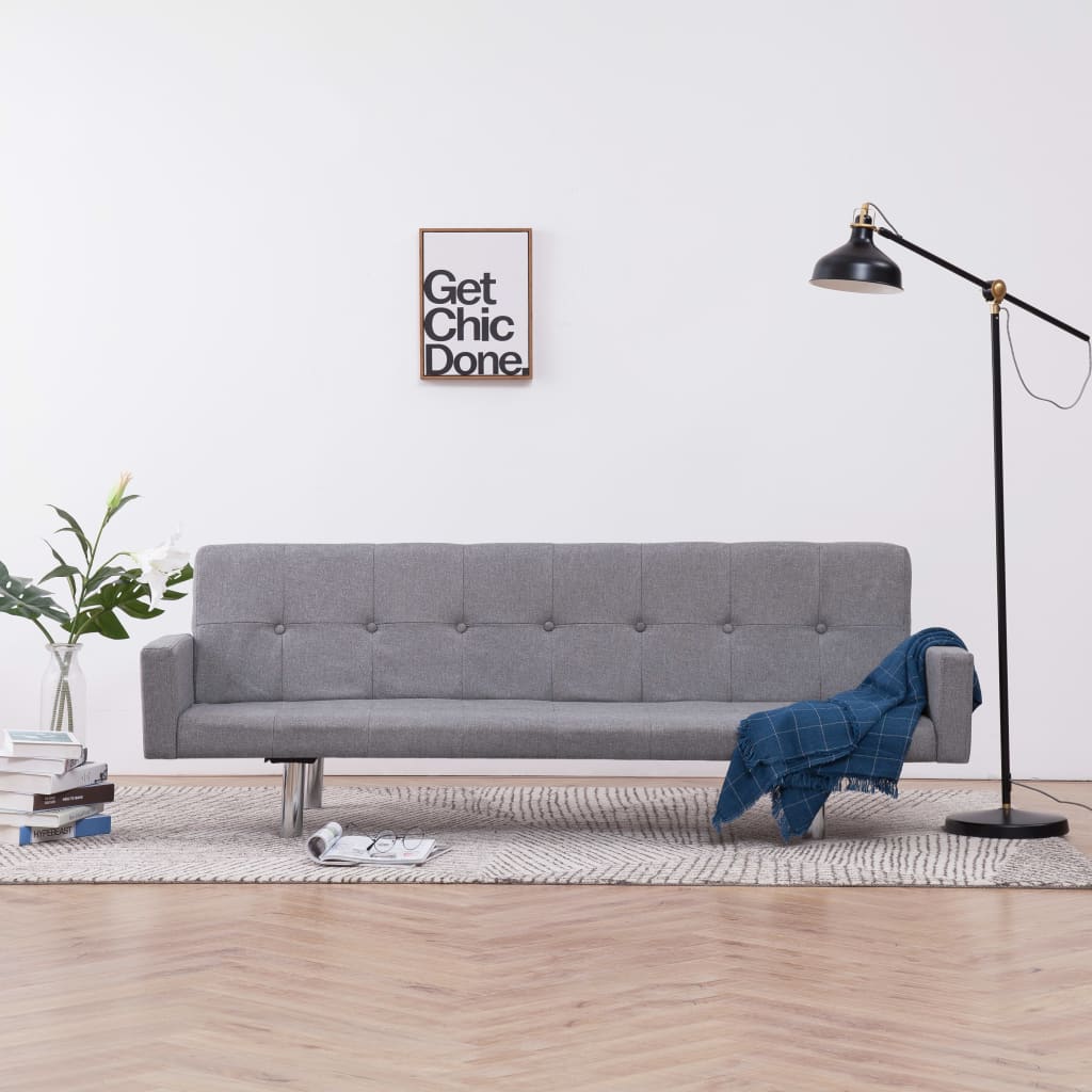 Sofa Bed with Armrest Light Grey Polyester