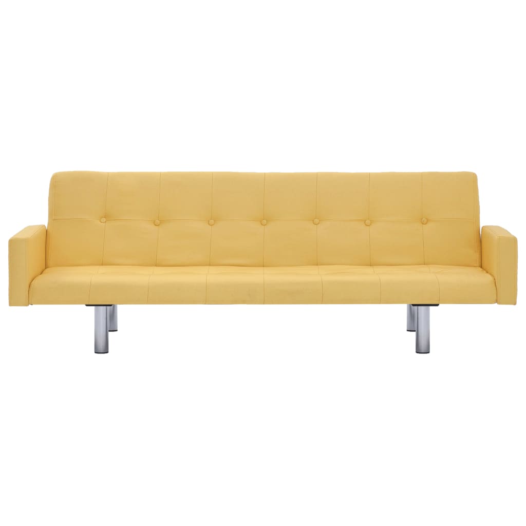 Sofa Bed with Armrest Yellow Polyester