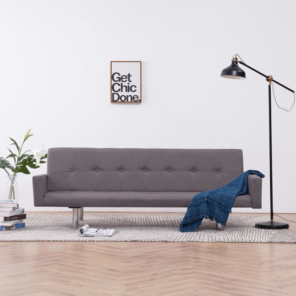 Sofa Bed with Armrest Taupe Polyester