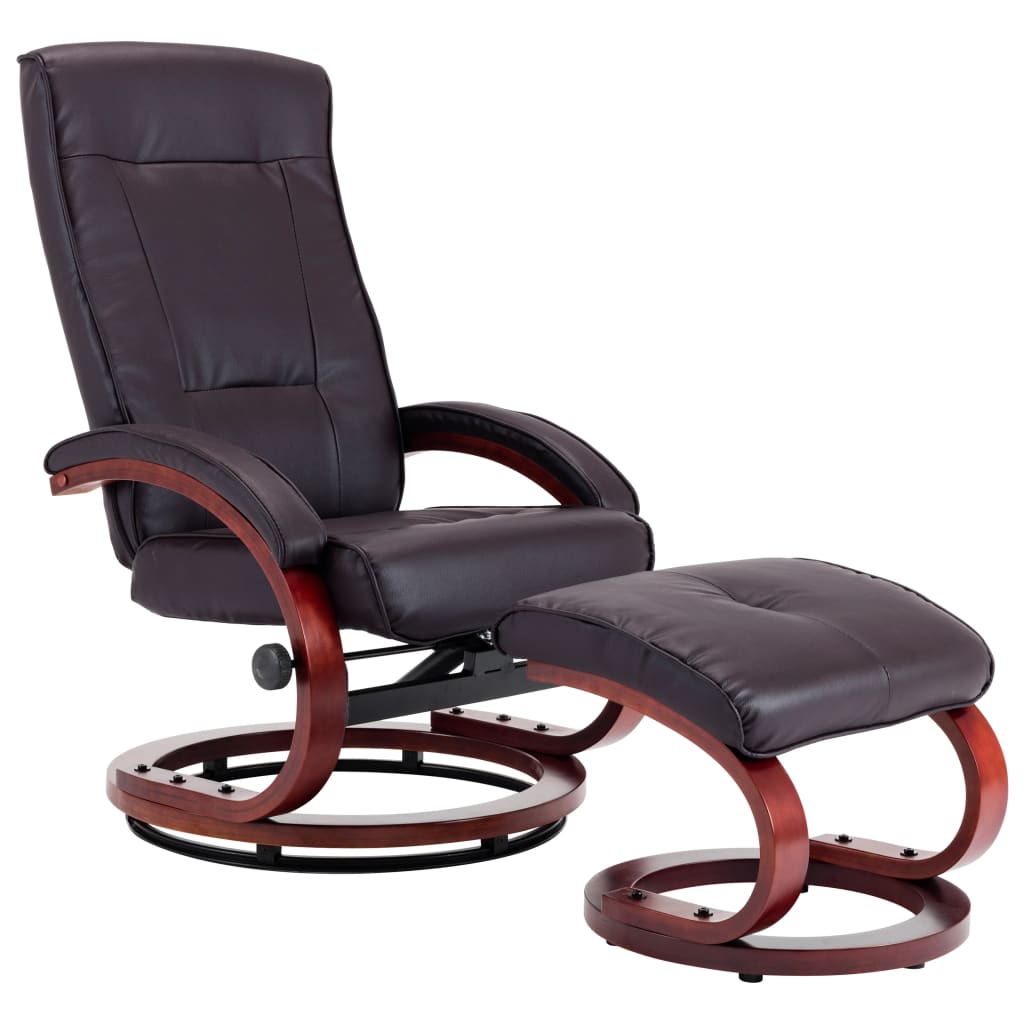 Reclining Chair with Footstool Brown Faux Leather