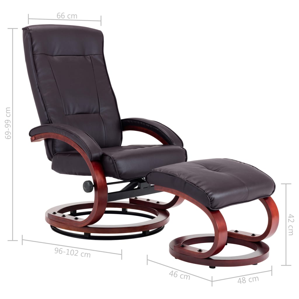 Reclining Chair with Footstool Brown Faux Leather