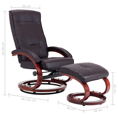 Reclining Chair with Footstool Brown Faux Leather