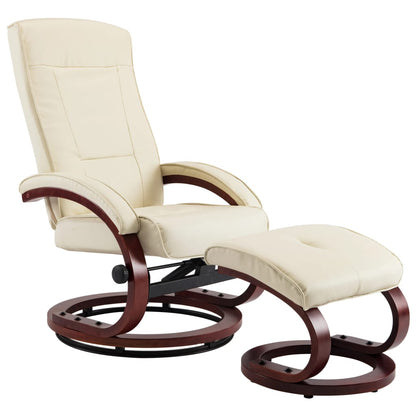 Reclining Chair with Footstool Cream Faux Leather