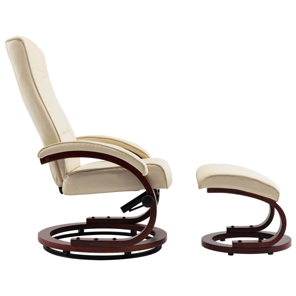 Reclining Chair with Footstool Cream Faux Leather