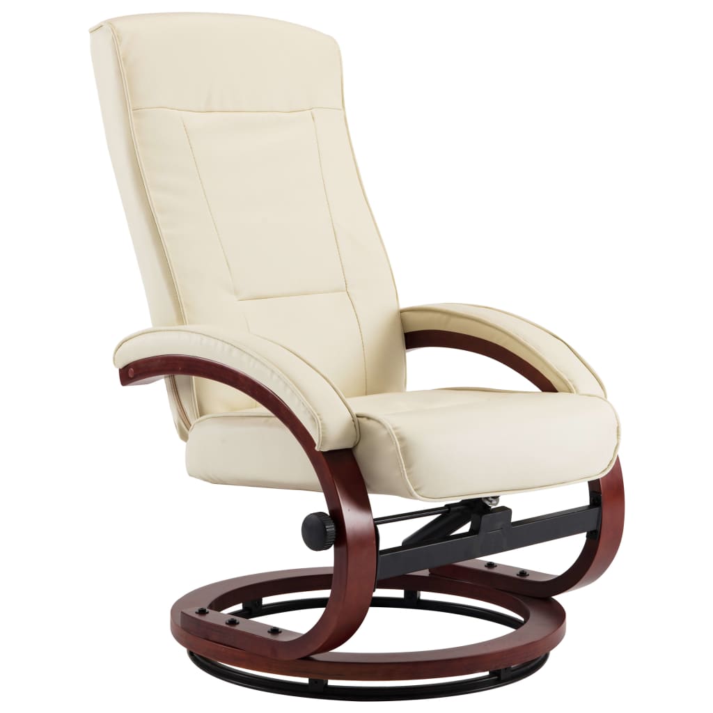 Reclining Chair with Footstool Cream Faux Leather