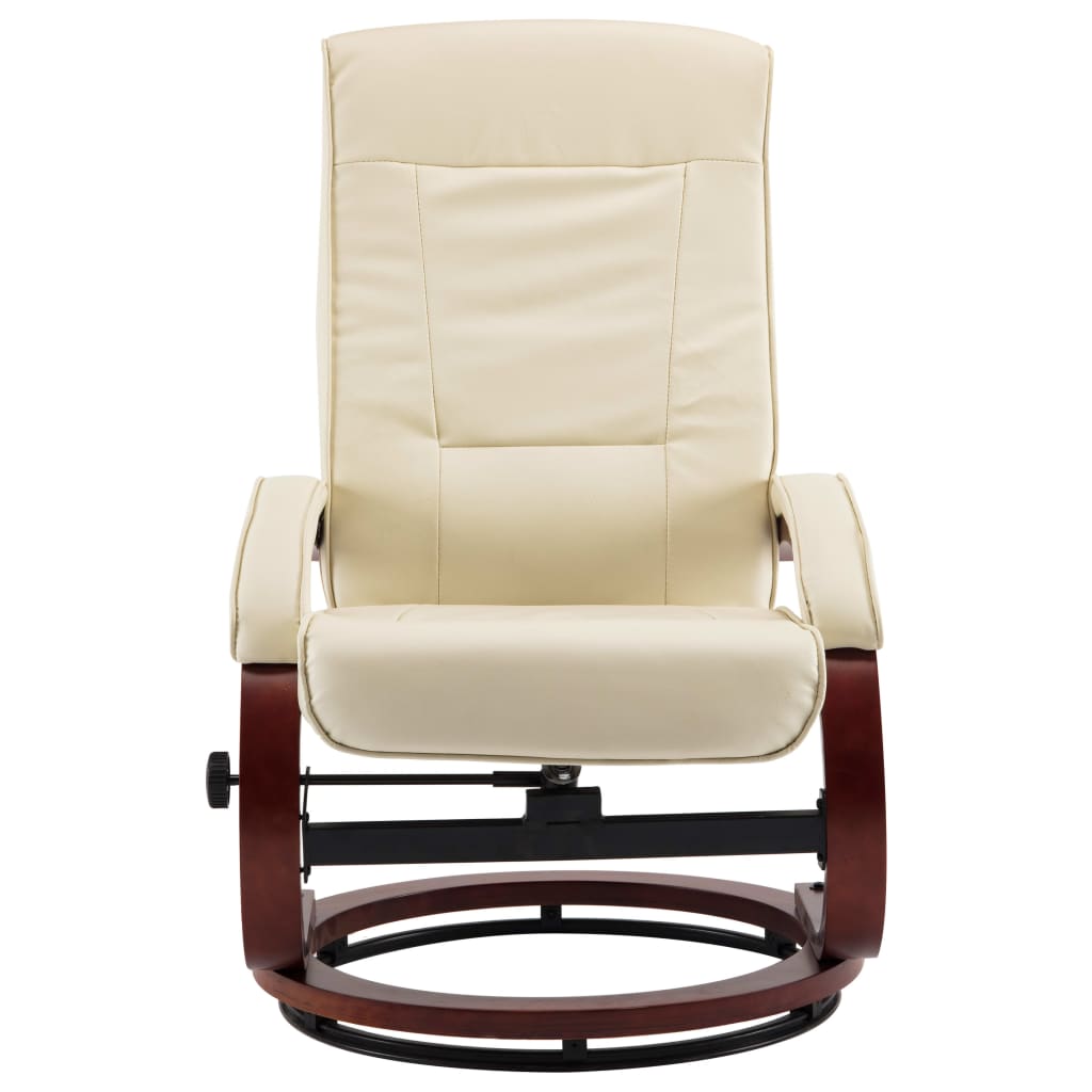 Reclining Chair with Footstool Cream Faux Leather