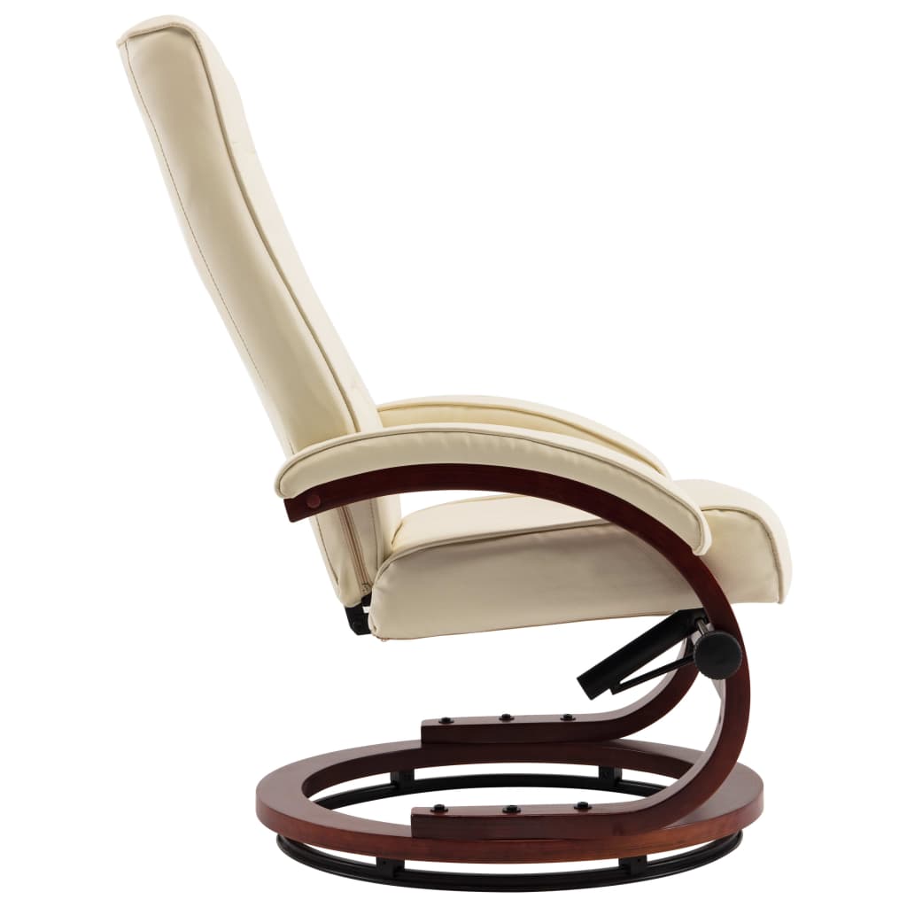 Reclining Chair with Footstool Cream Faux Leather