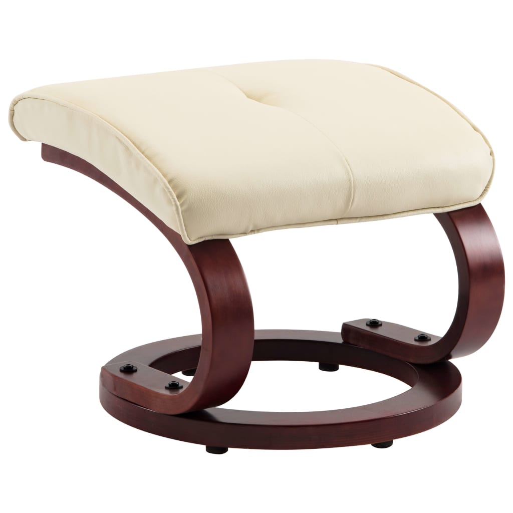 Reclining Chair with Footstool Cream Faux Leather