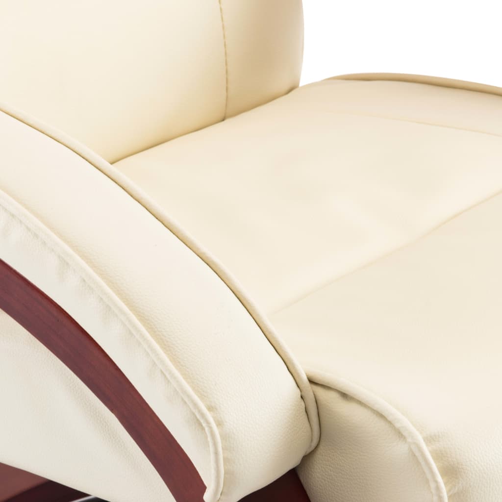 Reclining Chair with Footstool Cream Faux Leather