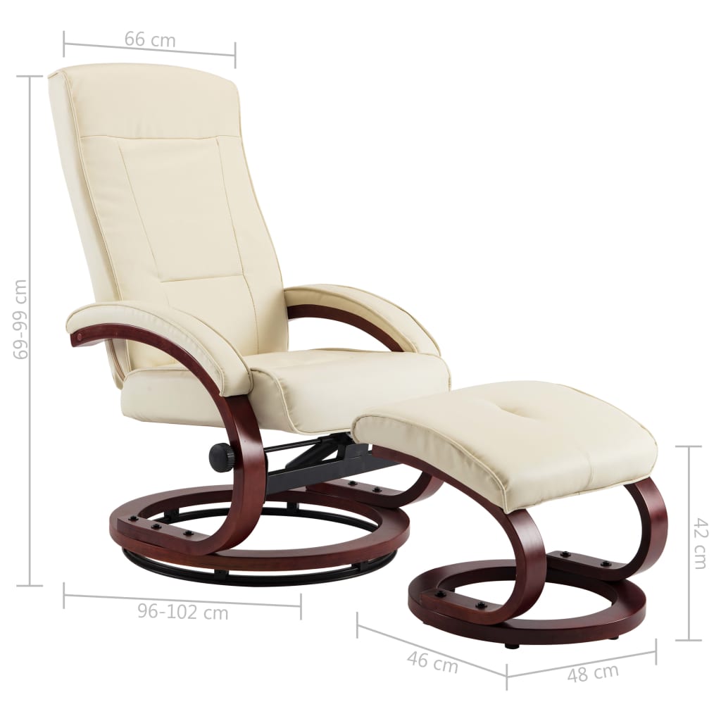 Reclining Chair with Footstool Cream Faux Leather