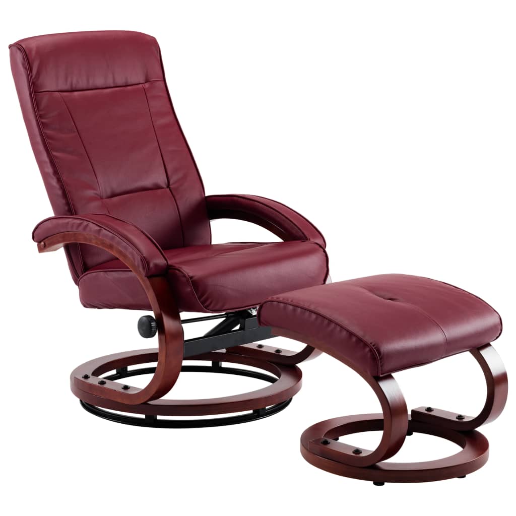 Reclining Chair with Footstool Wine Red Faux Leather