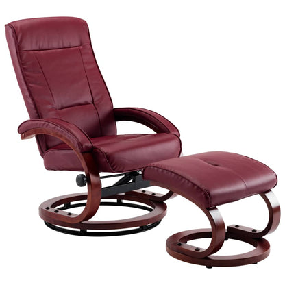 Reclining Chair with Footstool Wine Red Faux Leather
