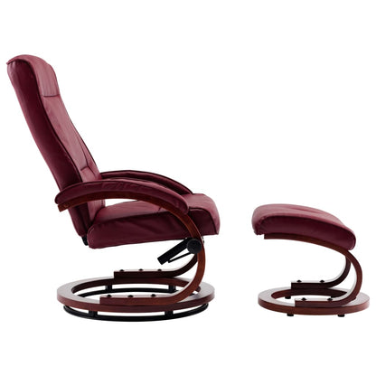 Reclining Chair with Footstool Wine Red Faux Leather