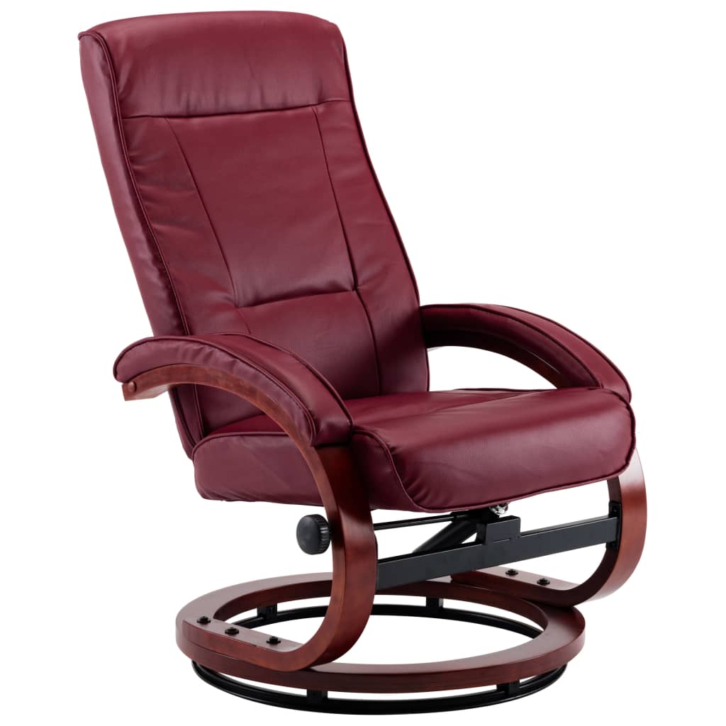 Reclining Chair with Footstool Wine Red Faux Leather