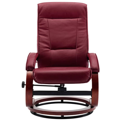 Reclining Chair with Footstool Wine Red Faux Leather
