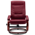 Reclining Chair with Footstool Wine Red Leather