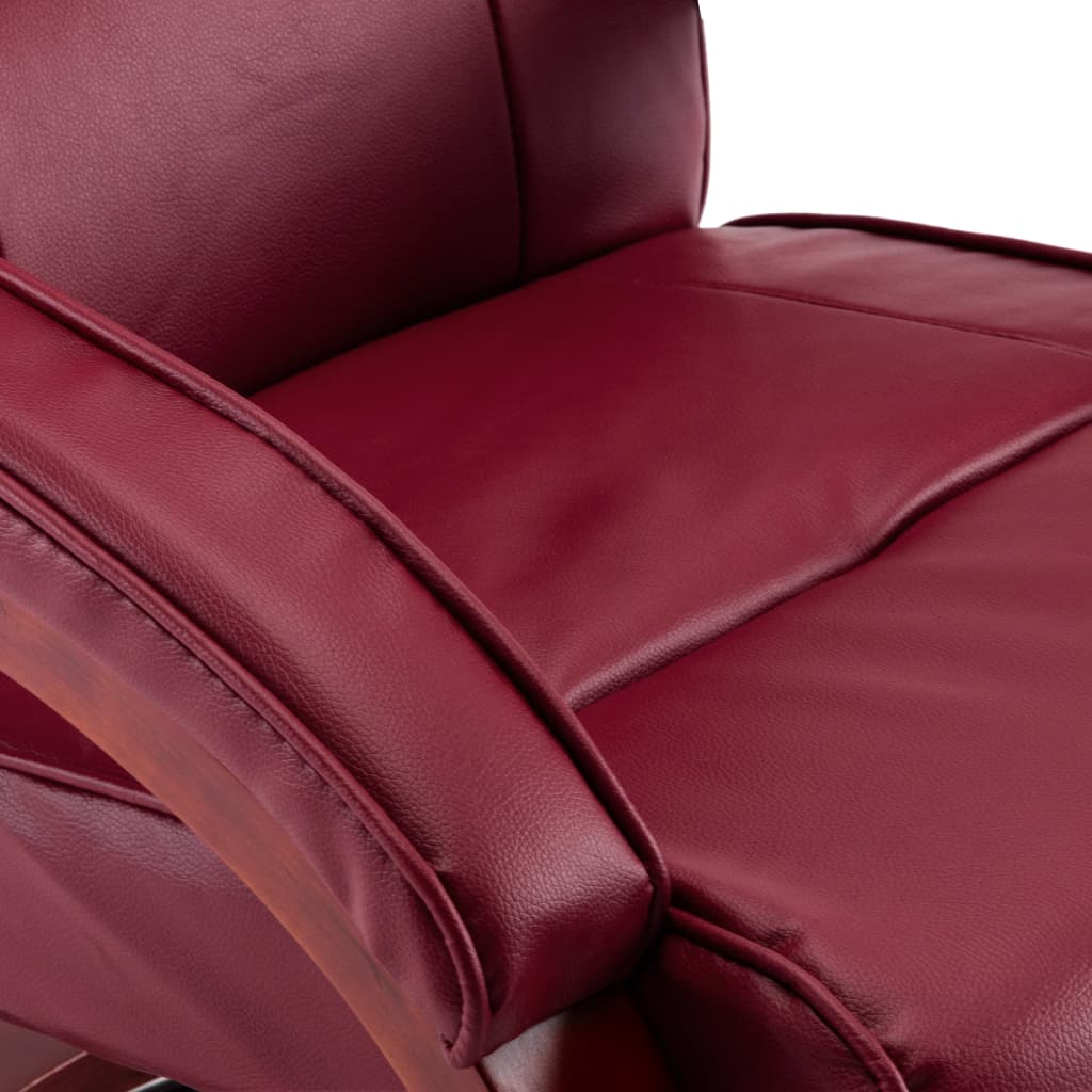 Reclining Chair with Footstool Wine Red Faux Leather