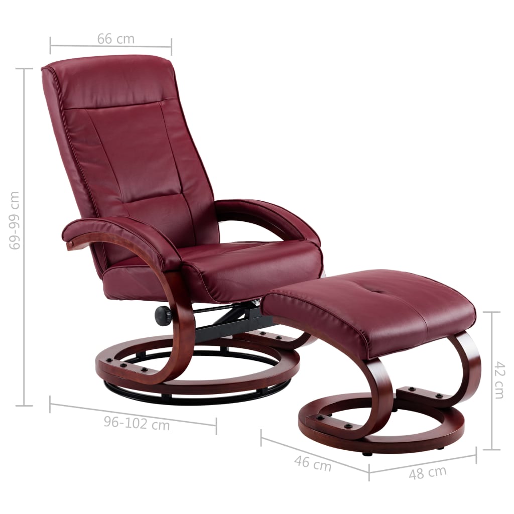 Reclining Chair with Footstool Wine Red Faux Leather
