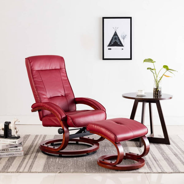  Reclining Chair with Footstool Wine Red Leather