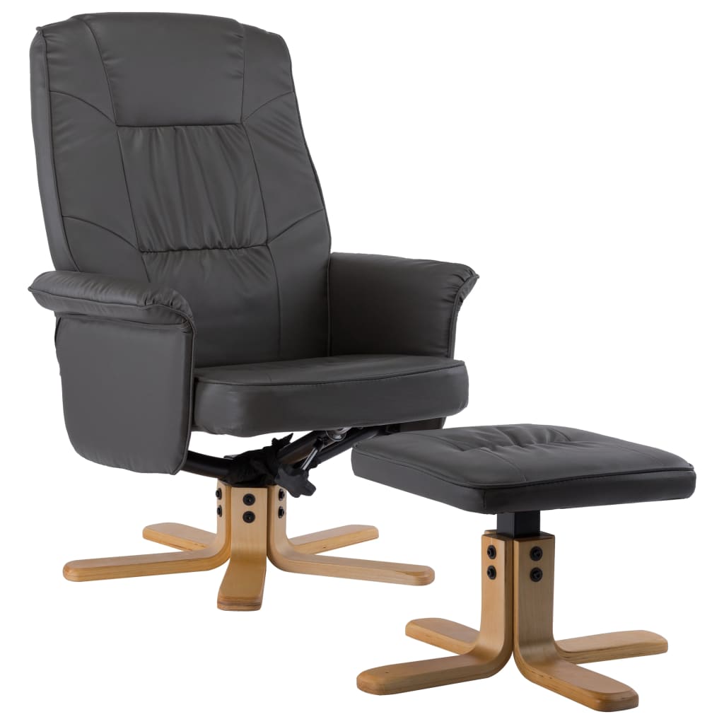 Armchair with Footrest Grey Faux Leather