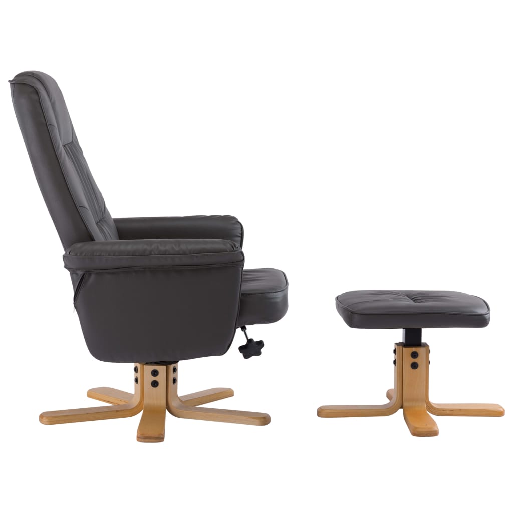 Armchair with Footrest Grey Faux Leather