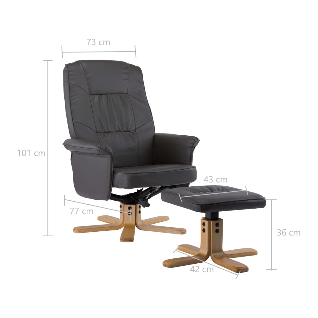 Armchair with Footrest Grey Faux Leather
