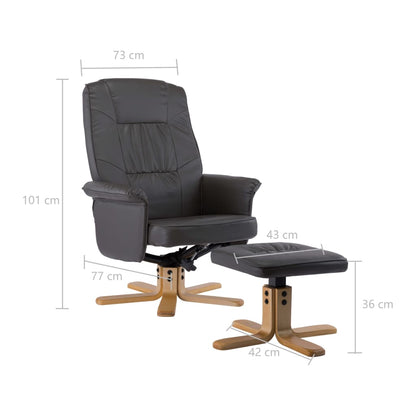 Armchair with Footrest Grey Faux Leather