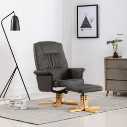 Armchair with Footrest Grey Faux Leather