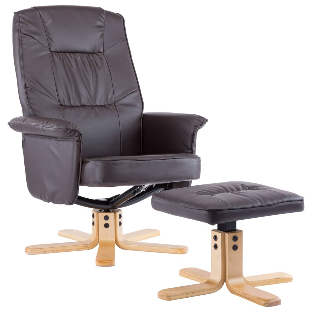 Armchair with Footrest Brown Faux Leather