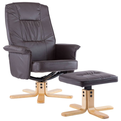 Armchair with Footrest Brown Faux Leather