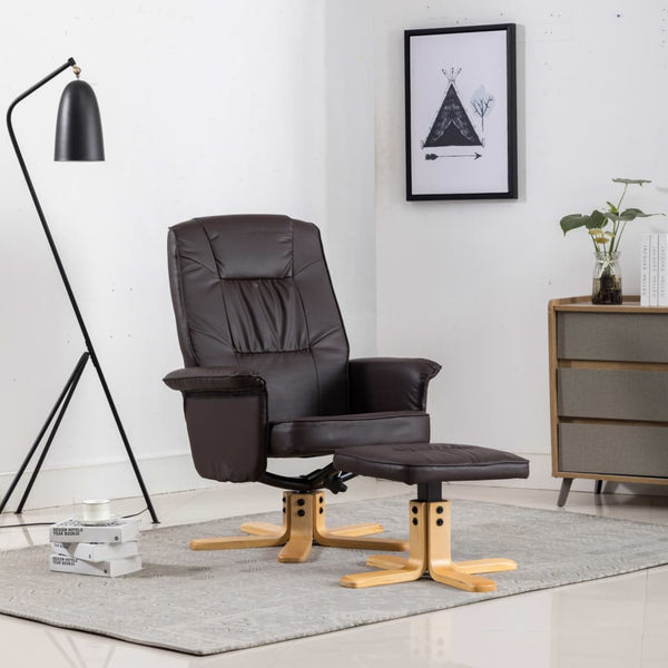  Armchair with Footrest Brown faux Leather