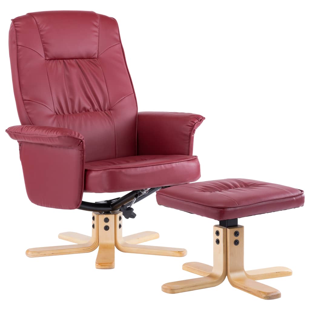 Armchair with Footrest Wine Red Faux Leather
