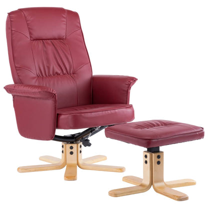 Armchair with Footrest Wine Red Faux Leather