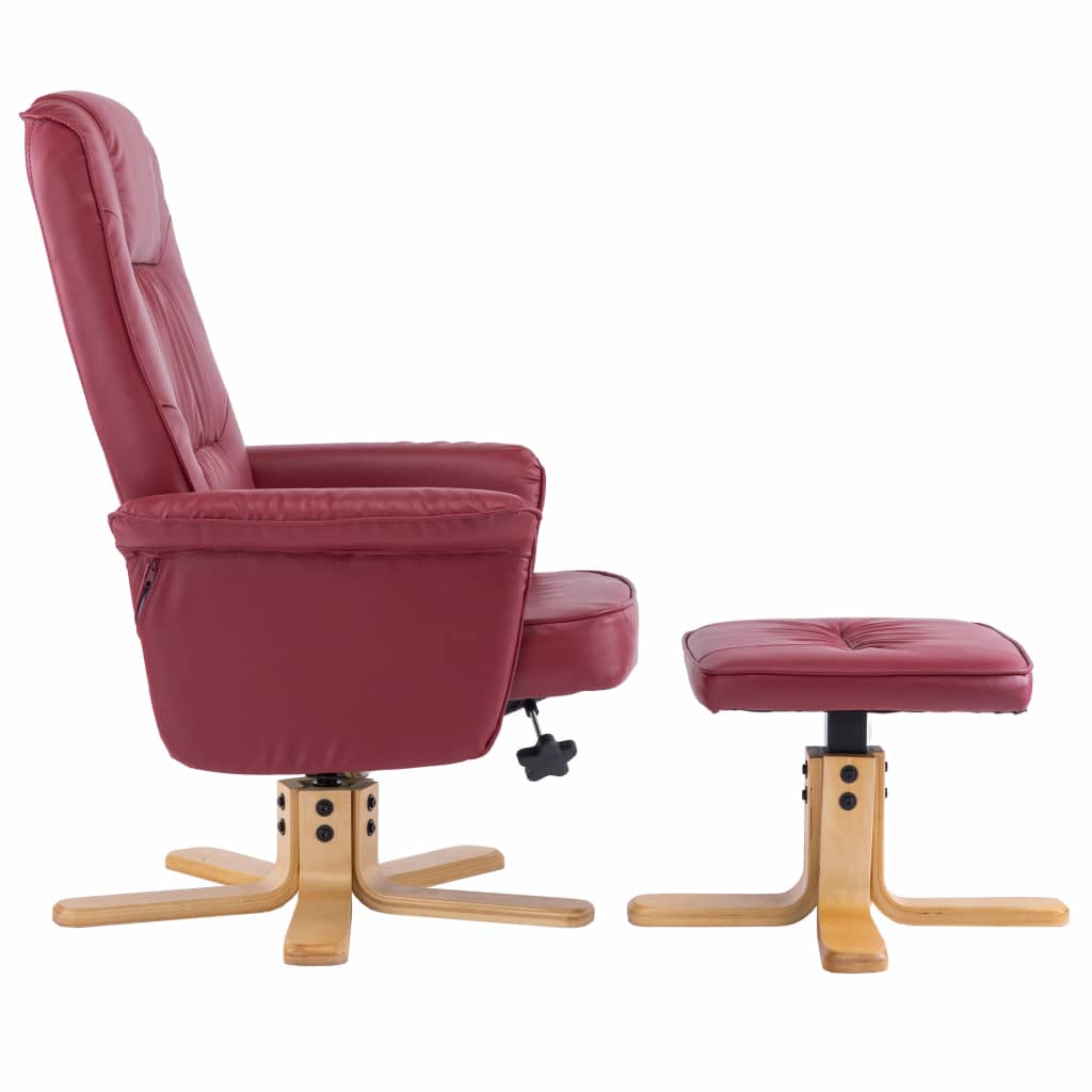 Armchair with Footrest Wine Red Faux Leather
