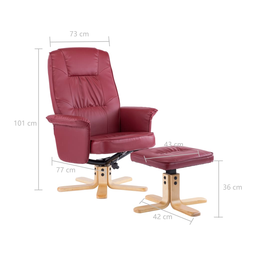 Armchair with Footrest Wine Red Faux Leather