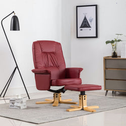 Armchair with Footrest Wine Red Faux Leather
