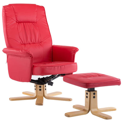 Armchair with Footrest Red Faux Leather