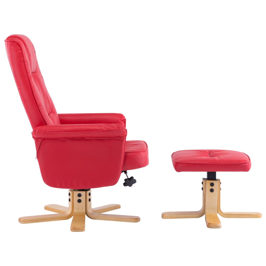 Armchair with Footrest Red Faux Leather