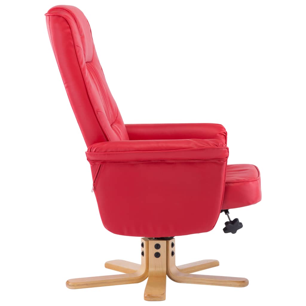 Armchair with Footrest Red Faux Leather