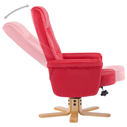 Armchair with Footrest Red Faux Leather