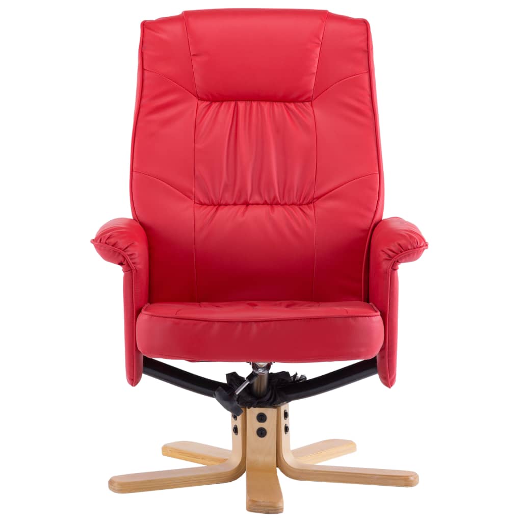 Armchair with Footrest Red Faux Leather