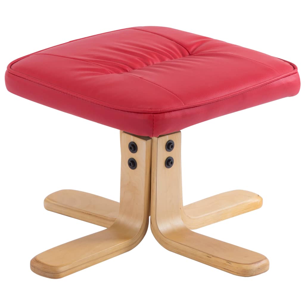 Armchair with Footrest Red Faux Leather