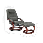 Reclining Chair with Footstool Grey Leather
