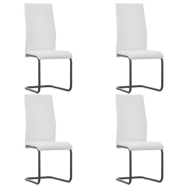  Cantilever Dining Chairs 4 pcs White Leather