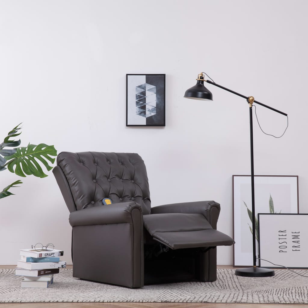 Massage Recliner Chair Grey Faux Leather