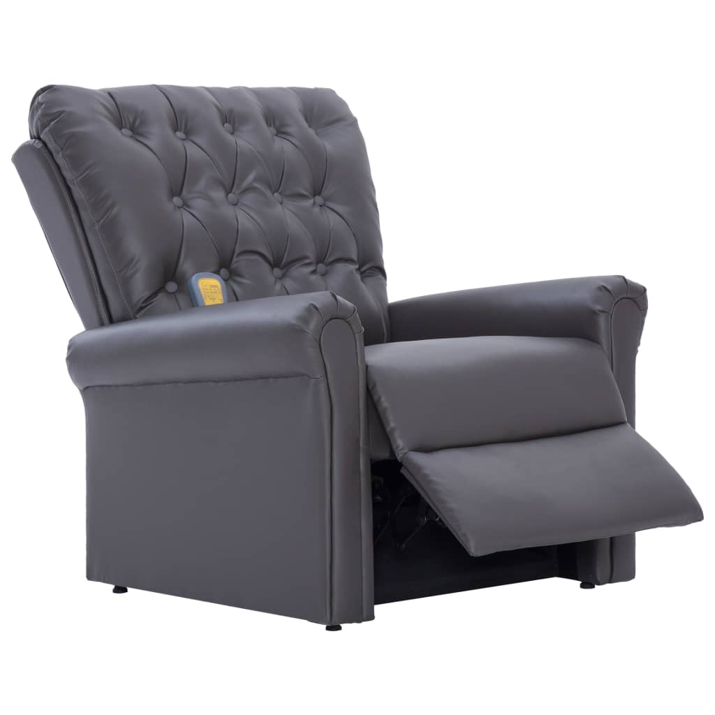 Massage Recliner Chair Grey Faux Leather