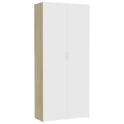 Storage Cabinet White and Sonoma Oak 80x35.5x180 cm Chipboard
