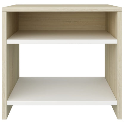 Bedside Cabinet White and Sonoma Oak 40x30x40 cm Chipboard